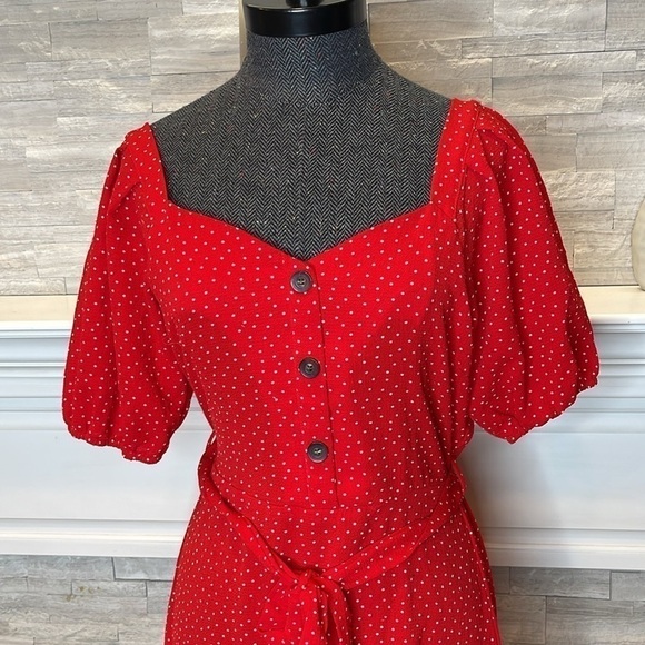 Monteau Red Polka Dot Puff Sleeve Dress - Picture 3 of 5